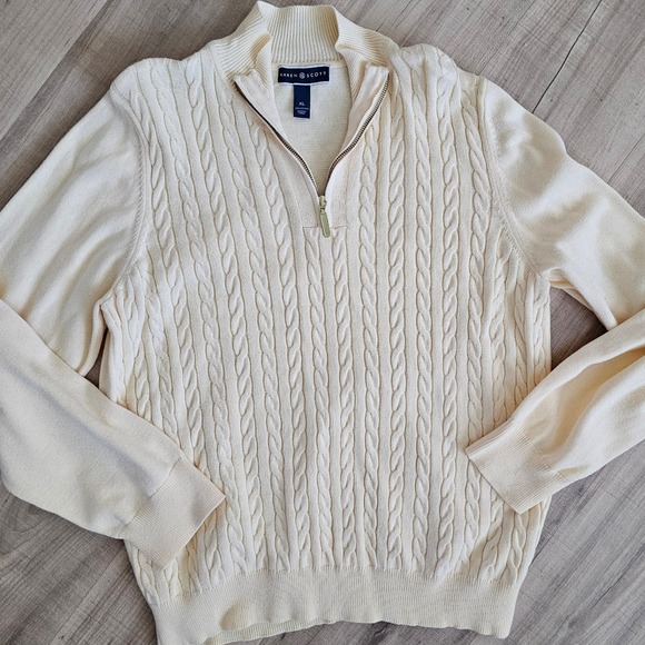 Karen Scott Sweaters - Karen Scott Womens XL Cream Ivory 100% Cotton Cable Knit Quarter Zip Sweater